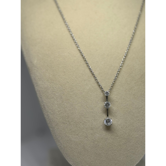 Minimalist CZ Drop Pendant Necklace | Silver-Tone Dainty Chain | Modern Simple J - Picture 3 of 9